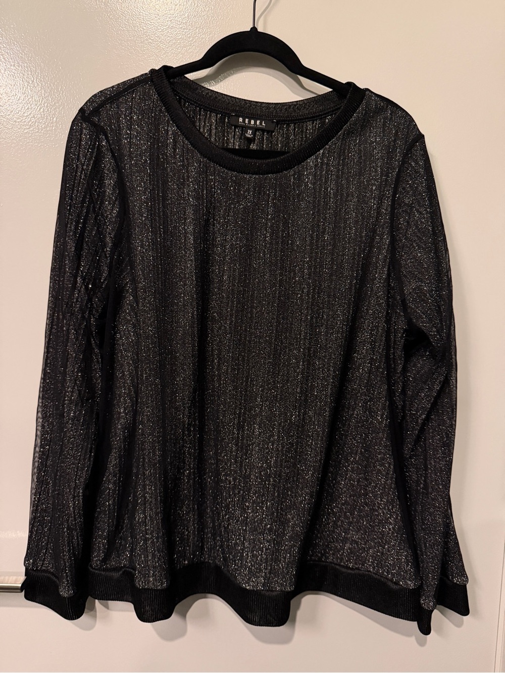 Rebel Black Metallic Ribbed Long Sleeve Top